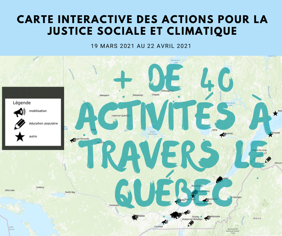 Carte interactive des actions pour la justice sociale et climatique 

Plus de 40 activités à travers le Québec